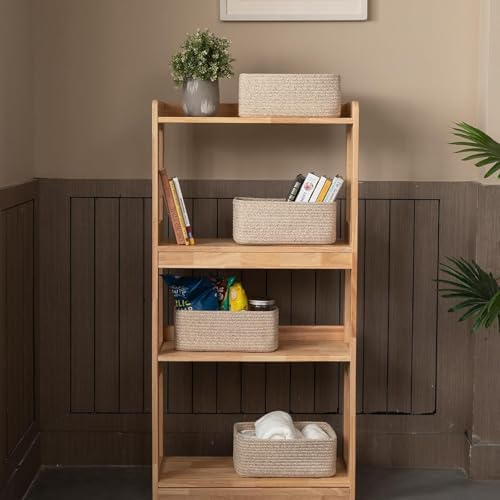 OIASKET 4 Pack Small Storage Shelf Baskets for Organizing, Mini Woven Rope Storage Bins for Towels, Cute Decorative Closet Organizer，Baby Nursery, Gift Empty Baskets -14.17''Lx11.02''Wx6.3''H-White - Image 2