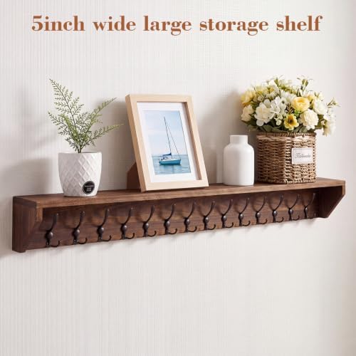 Geelin 60 Inch Wall Shelf with Hooks and Shelf Organizer Wall Mount Coat Rack with 14 Triple Hooks for Hanging for Entryway, Hallway, Bathroom, Living Room, Bedroom - Image 6