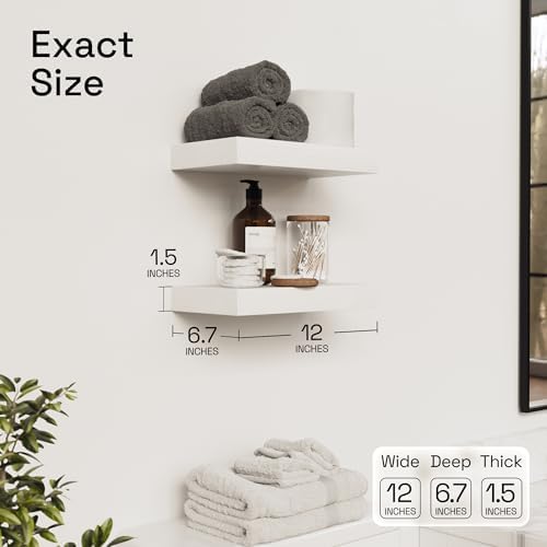 Solid Wood Floating Shelves for Wall 12 Inch White, Small Wooden Shelf - Image 2