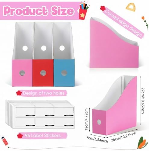 Colarr 48 Pcs Cardboard Magazine File Holder Book Bins, Bright Color - Image 2