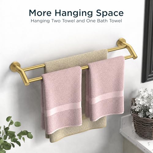 FORIOUS Double Towel Bar 24", Bathroom Towel Holder Rod Wall Mounted Gold - Image 6