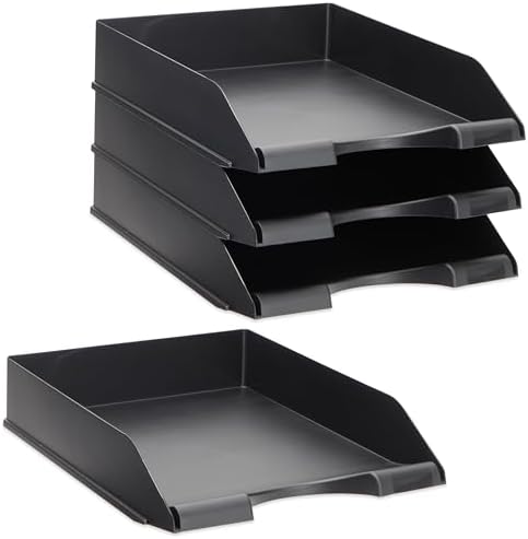 Stockroom Plus Letter Tray - Stackable Desk Organizer Trays - Desktop File Organizer - Mail & Document Storage - Pack of 4, Black, 10 x 13.5 x 2.5 in - Image 6