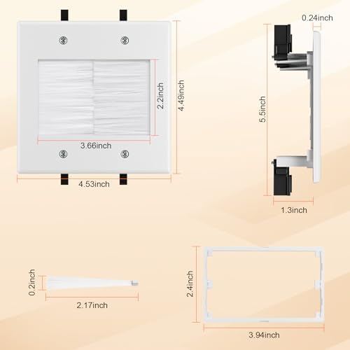 in Wall Cable Concealer Kit with Brush Wall Plate,Recessed Outlet Box,9ft Cord,2 Gang Pass Through Wire Hider for TV Cable Management,HDMI Cables and Home Theater Systems - Image 3