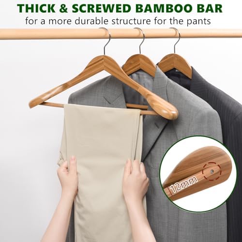 Amber Home 6 Pack Wide Shoulder Bamboo Wood Suit Coat Hangers - Image 4