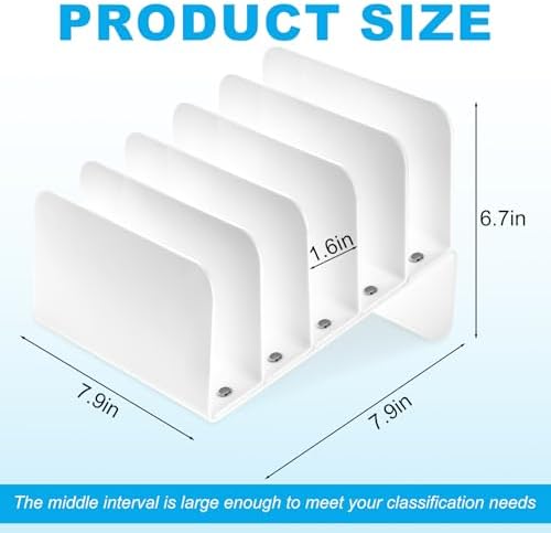 Chunful Acrylic Desk Organizer, 5 Section Desk File Holder Sorter Stand Rack Vertical Organizer Desktop Vinyl Storage Display for Record Album Book Magazine Document Home Office(White) - Image 2