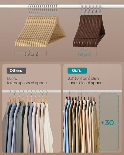 SONGMICS Wooden Hangers, 30 Pack, Basic Wood Clothes Hangers, Space Saving - Image 4