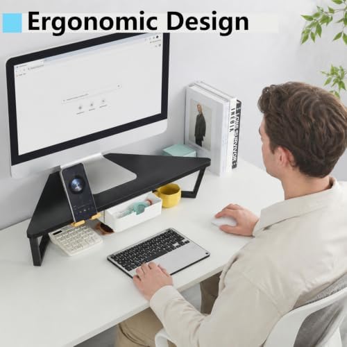 TEAMIX Corner Monitor Stand with Drawer and Phone Holder, 26x12.6x5.3in - Image 4