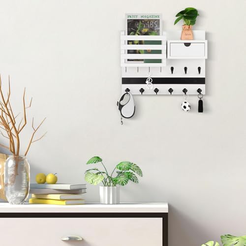 Nekon Key Holder Wall Mount with Drawer, 14.5" Mail Holder, White - Image 4