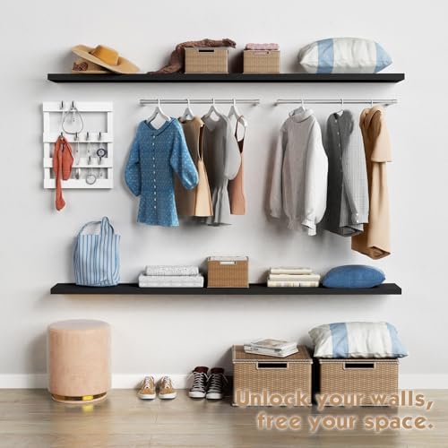 Forbena Large Floating Shelves for Wall 36 Inches Long 8 Inch Deep, Black Wall Shelves for Kitchen Bedroom, Heavy Duty Wooden Floating Shelf for Living Room Office Closet (Black, Set of 3) - Image 6