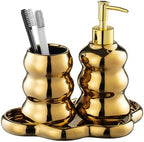 Gold Bathroom Accessory Set, 3-Piece Gold Ceramic Bath Accessories Set with Tray, Lotion Dispenser, and Tumbler for Luxurious Bathroom Decor by LiveHouse