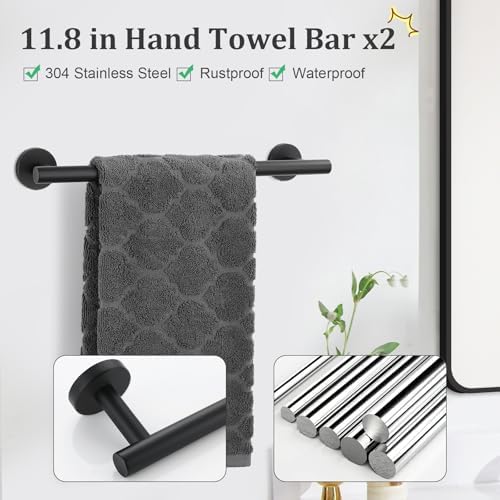 TURS Matte Black 10 Pieces Bathroom Hardware Set, SUS304 Stainless Steel 24 Inch Bath Towel Bar Set, Round Bathroom Accessories Kit Wall Mounted - Image 3
