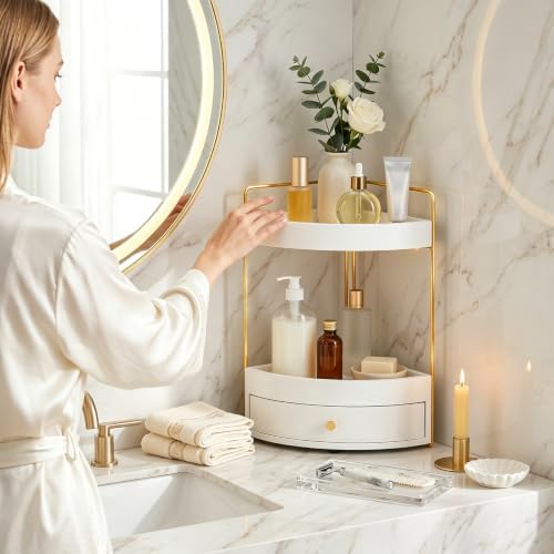 AceOrbit 2-Tier Corner Bathroom Counter Organizer with Drawer - Image 6