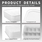 Cetomo 10 Cells Plastic Underwear Sock Drawer Organizer with Lid, Lidded Storage Box with Dividers for Bras and Socks, Basket for Closet, Stackable, Gray, 10 Compartments (31 x 24 x 8 cm) - Image 2