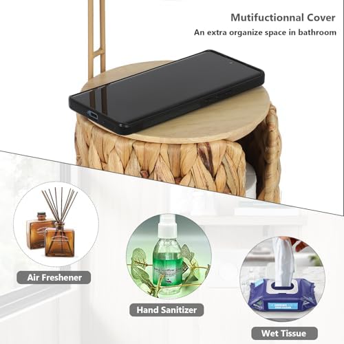 Freestanding Toilet Paper Holder with Storage,3 Rolls of Tissue Holder for Bathroom,Handmade Woven Toilet Paper Roll Holder Stand,Water Hyacinth Boho Bathroom Decor Farmhouse Toilet Paper Storage - Image 3