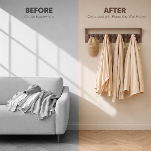Coat Rack Wall Mount with Shelf, Wood Coat Rack with 12 Hooks, Decorative Wall Storage for Entryway, Bedroom, Bathroom, Living Room and Office - Image 5
