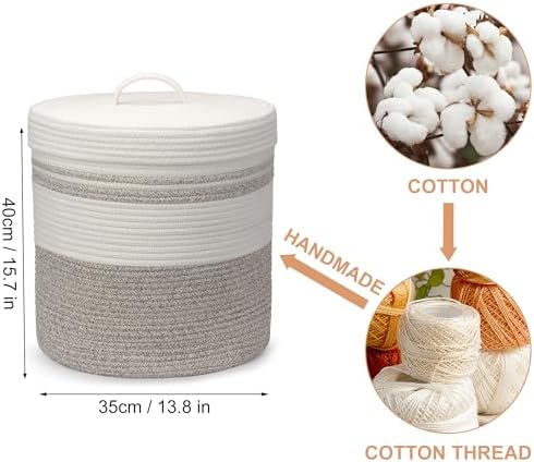 Laundry Hamper with Lid, Woven Laundry Basket，Blanket and Toy Storage Basket for Living Room, Bedroom, Bathroom, Nursery（Brown and White，40L） - Image 2