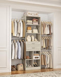 Small Closet System, 3.2-6.8FT Small Closet Organizer with 2 Wooden Drawers & 5 Hanging Rods, Can Fit 37.5 to 81.9 inch Walk-in Closet System, Built-in, Greige Oak, Enclosed Storage Volume 2.32 ft³ by Besiost
