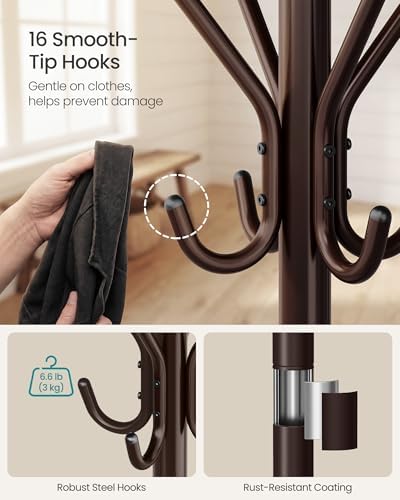 SONGMICS Coat Rack Freestanding, Steel Stand with 16 Hooks and 4 Legs - Image 4