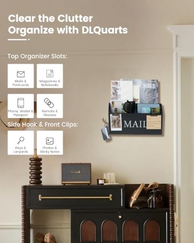 DLQuarts Solid Wood Mail Organizer Countertop or Wall Mounted, Matte Black - Image 4