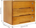 Lockable Desk Organizer Wooden Desktop Drawers Office Flat Files Storage Box Locking Countertop Storage Cabinet (Wood Yellow, 3-Tier) - Image 2
