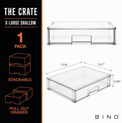 BINO | Stackable Storage Drawers, Shallow X-Large - Clear | THE CRATE COLLECTION | Storage Bins With Drawers Bathroom Organizers and Storage Organization and Storage Under Sink Organizer Vanity Home - Image 2