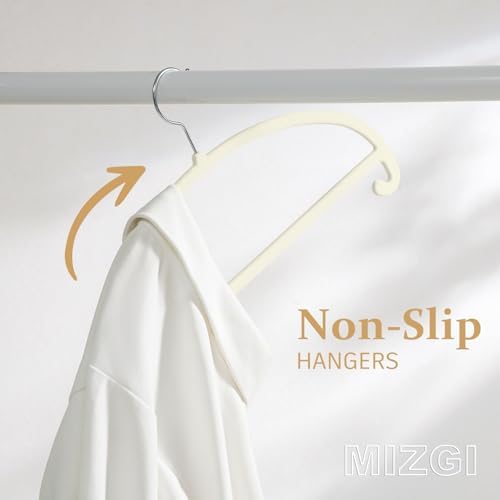 MIZGI 50 Pack Ivory Velvet Hangers - No Shoulder Bumps, Heavy Duty Non-Slip Chrome Hooks for Jackets, Coats, Pants - Image 4