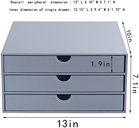 Leather Desk Organizer with 3 Drawers/Tray, Executive Office Supplies Desktop Filing A4 File Cabinet/Holder, Stackable Storage Box Grey (Gray) - Image 4