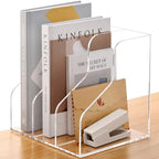 SANRUI 3 Slots Acrylic Magazine Holder, Desktop File Sorter Organizer Rack Bookshelf, Workspace Sorters Office Desk Accessories Organization Storage Stand, Clear by SANRUI