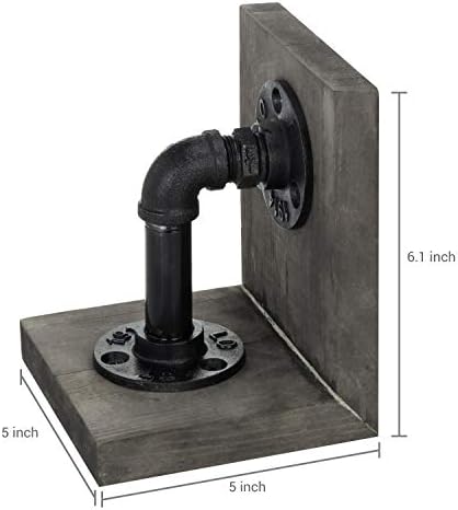 MyGift Book Ends Decorative for Shelves, Office Bookends for Heavy Books, Book Holder L-Shaped Stand Desktop, Vintage Gray Wood with Realistic Industrial Pipe Design - Image 5