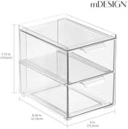 mDesign Stackable Storage Containers Box with 2 Pull-Out Drawers - Stacking Plastic Drawer Bins for Closet Organization, Linen, Coat, Bedroom or Entryway Closets - Lumiere Collection - 4 Pack, Clear - Image 3