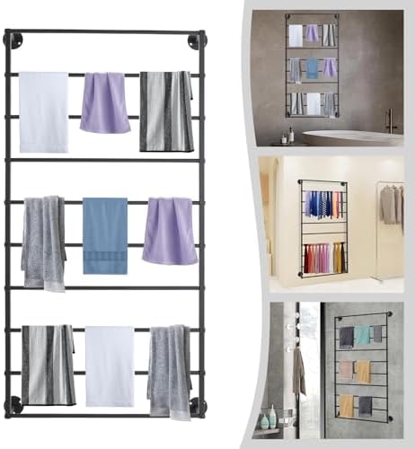 Wall Mounted Scarf Rack, 10 Tiers Metal Ribbon Display Rack, Silk Hijab Hanger Storage Organizer, Multifunctional Belts Towel Holder for Accessory Store, Bathroom, Gift Store, Flower Shop (Black) - Image 4