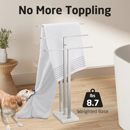 KES 3-Tier Standing Towel Rack, Heavy Marble Base, 36" H, Brushed Nickel - Image 2