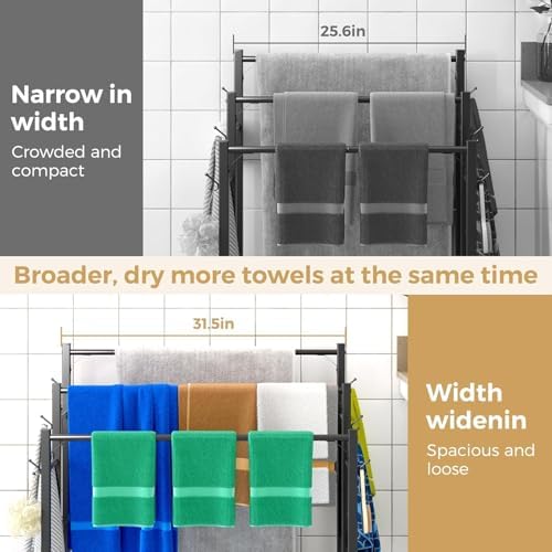 HavenlyYouth 3 Tier Towel Rack with Large Storage & 6 Hooks, Blanket Rack for Oversized Bath Towels, Free Standing Pool Towel Rack Stand for Bathroom Pool Indoor/Outdoor, 35.8" H x 31.5" L x 11.8" W - Image 4