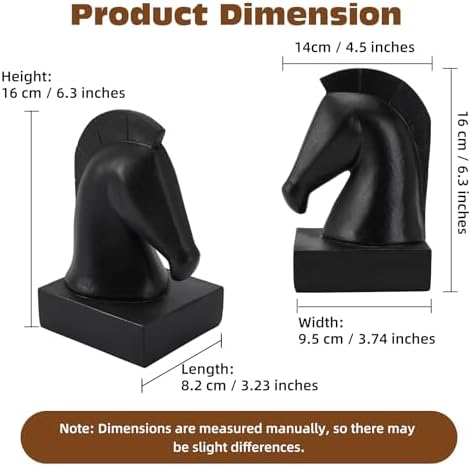 Black Horse Bookends, Vintage Horse Head Book Ends for Heavy Books - Image 3
