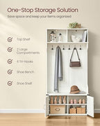 VASAGLE Hall Tree with Bench and Shoe Storage, 6 Tri-Hooks, 2 Doors - Image 3