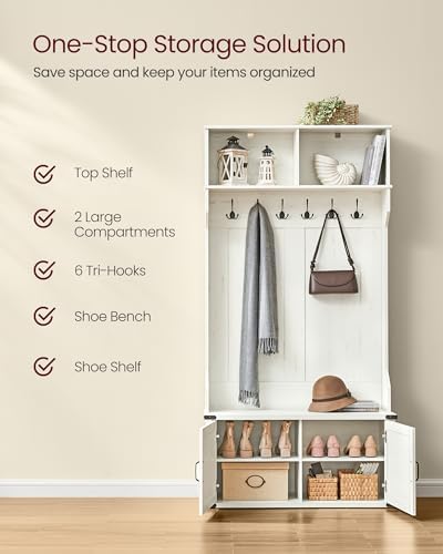 VASAGLE Hall Tree with Bench and Shoe Storage, 6 Tri-Hooks, 2 Doors - Image 3