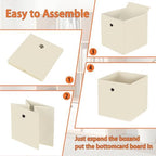 Foldable Storage Cubes Bins ,11 Inch Cloth Storage Cube Fabric Storage Box Cubes Organizer Baskets with Dual Handles for Home Organizer Set of 10 (Creamy-White) - Image 6