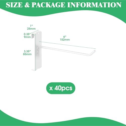 40Pcs 6" Gridwall Display Hooks Assortment Set, White Metal Grid Wall Panel Hanging Display Hook for Garage Shop Retail Storage, Wire Diameter 5mm/ 0.2” - Image 2