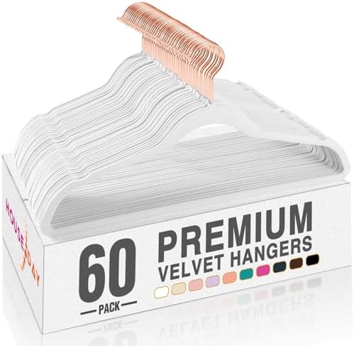 HOUSE DAY White Velvet Hangers 60 Pack, Premium Non-Slip Felt Hanger by HOUSEDAY
