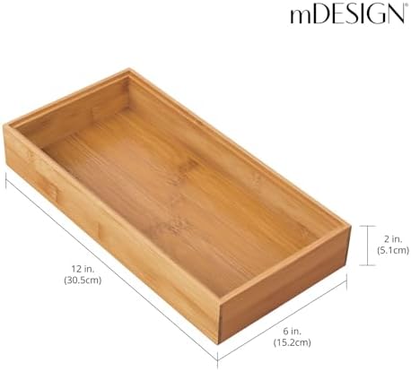 mDesign Wooden Bamboo Drawer Organizer - 12" Long Stackable Storage Box Tray for Kitchen Drawers/Cabinet - Utensil, Silverware, Spatula, and Flatware Holder - Echo Collection - 4 Pack, Natural Wood - Image 4