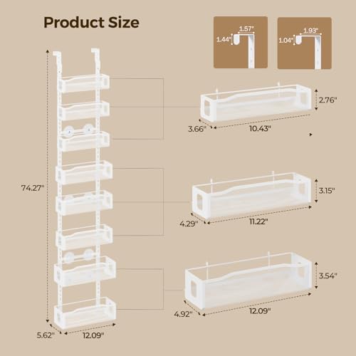 Delamu 8 Tier Over the Door Pantry Organizer, 2in1 Hanging or Wall Mount Spice Rack Seasoning, Adjustable Heavy-Duty Narrow Pantry Door Organizer and Storage for Kitchen Cabinet and Bathroom,12" White - Image 6