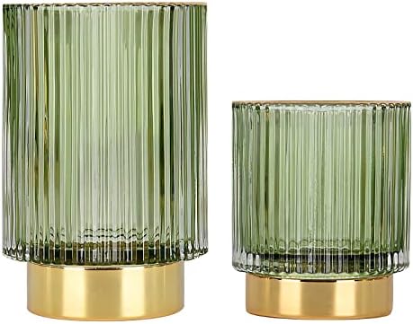 DASITON Makeup Brush holder Organizer, Crystal Cosmetic Makeup Brush Glass Brushes Storage Holder, Vintage Make Up Brush Cup Pen Pencil Holder striped vase(Green S+L) by DASITON