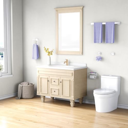 5-Pieces Bathroom Hardware Accessories Set, 24 Inch Stainless Steel Towel Racks for Bathroom, Towel Bar Set Towel Ring Coat Hook and Toilet Paper Holder with Shelf Wall Mounted, White - Image 7