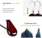 TOPIA HANGER Set of 6 Luxury Mahogany Wooden Coat Hangers, Premium Wood Suit Hangers, Glossy Finish with Extra-Wide Shoulder, Thicker Chrome Hooks & Anti-Slip Bar CT02M - Image 3