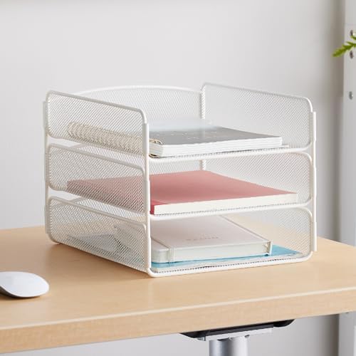Safco Onyx Desk Organizer, 3 Trays, Office and Classroom Mailbox, Paper and Mail Sorter, Steel Mesh, White - Image 2