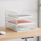 Safco Onyx Desk Organizer, 3 Trays, Office and Classroom Mailbox, Paper and Mail Sorter, Steel Mesh, White - Image 2