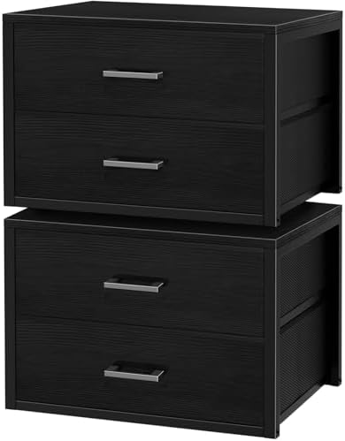 BOLUO Stackable Storage Drawers Closet Organizers and Storage Fabric 2 Drawer Dresser for Bedroom Set of 2 Black Modern by BOLUO