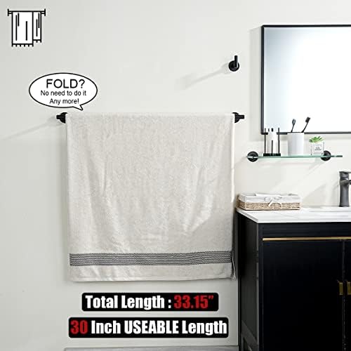 JQK Black Bath Towel Bar, 33 Inch 304 Stainless Steel Thicken 0.8mm Towel Rack Bathroom, Towel Holder Matte Black Wall Mount, Useable Length 30 Inch, TB110L30-PB - Image 3