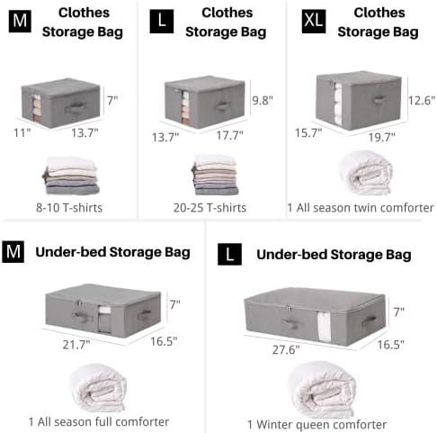 Under Bed Storage with Clear window/ 600D Sturdy Fabric, Underbed Storage Containers Bags for Clothes, Clothing, Blanket, Comforters (L（27.6x16.5x7in） for under bed storage, Light grey) - Image 4