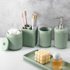 XLHOMO Resin Light Green Bathroom Accessories Set 5 Pcs, Lotion Soap Dispenser, Toothbrush Holder, Bathroom Tumbler, Qtip Holder and Vanity Tray, Bathroom Countertop Organizer Set for Modern Apartment by BetterbathroomwithXLHOME